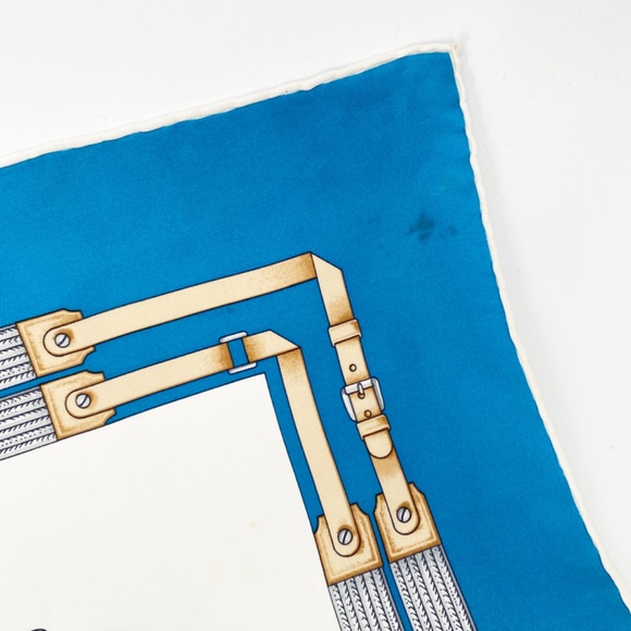 Celine Vintage 100% Silk Large Teal Bridle Horse Saddle Equestrian Scarf - Picture 10 of 14